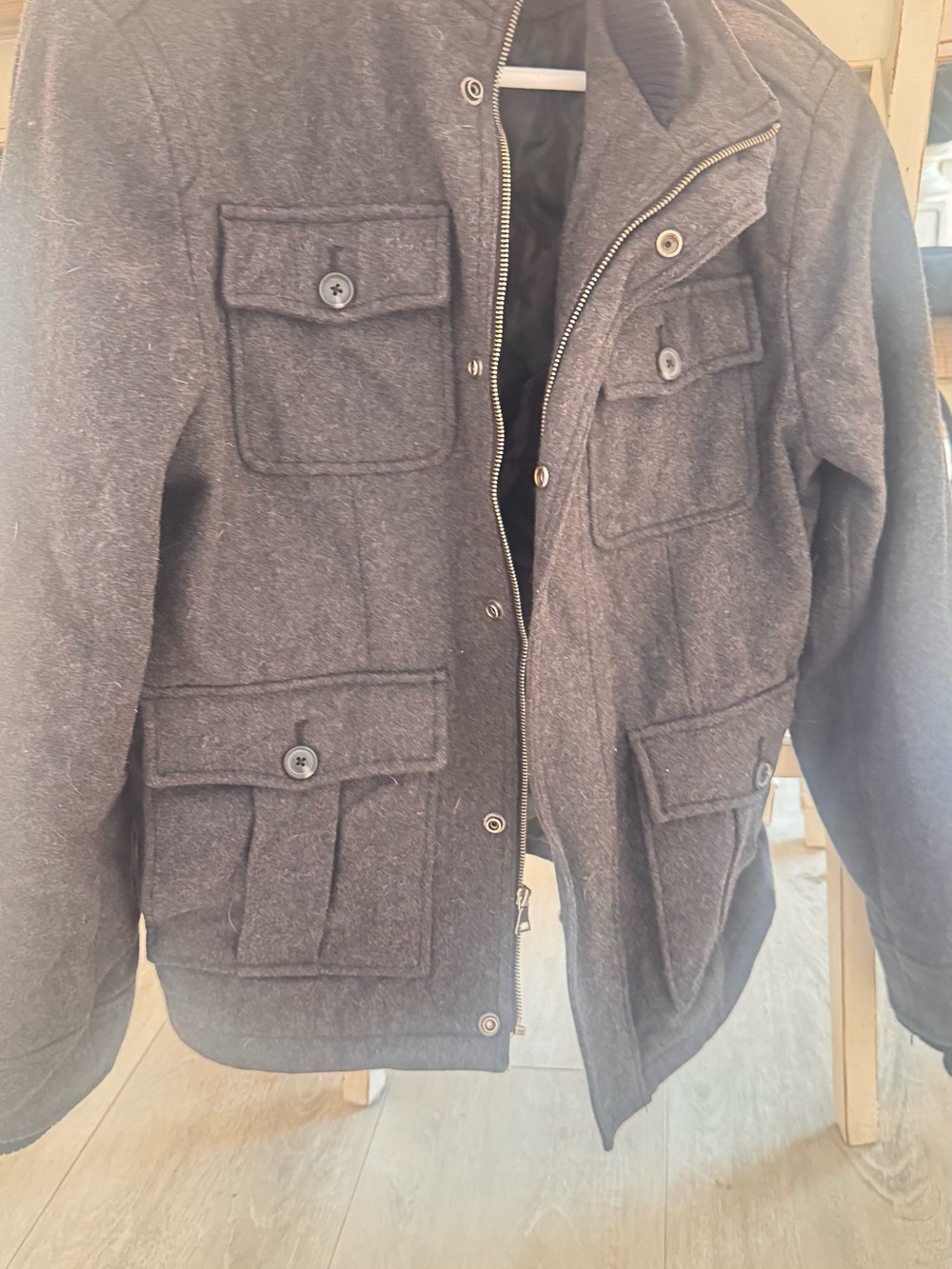 Merona Charcoal Gray Military Field Jacket with Buttoned Pockets